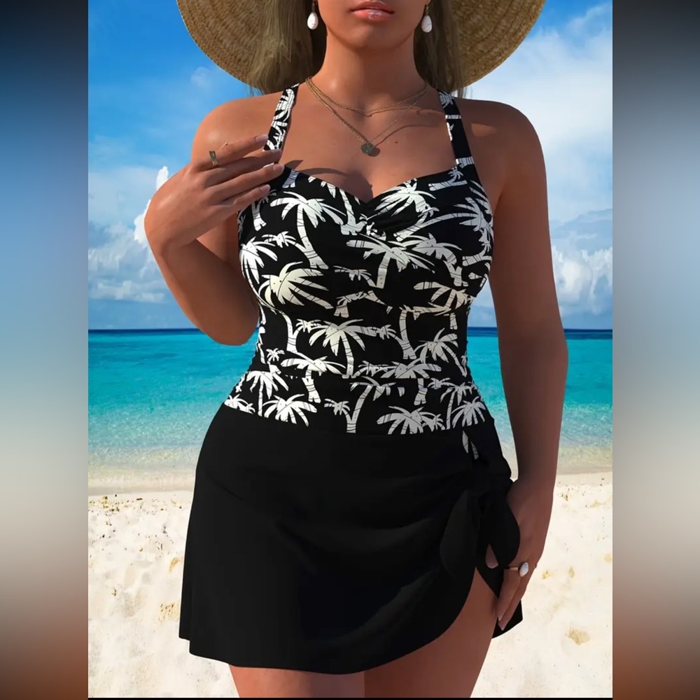NEW 1 Piece Swim Dress, black and white -#SW-D1-0007